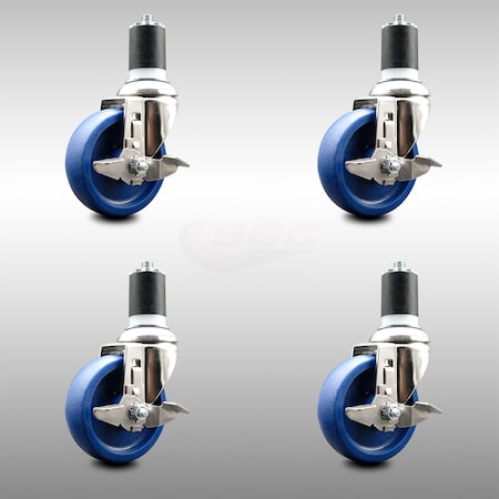 Service Caster 4 Inch 316SS Solid Poly Swivel 1-3/4 Inch Expanding Stem Caster Set Brake SCC SCC-SS316EX20S414-SPUS-TLB-134-4
